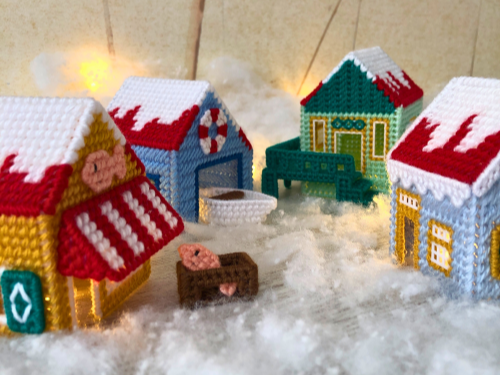 Winters vissersdorp van plastic stramien