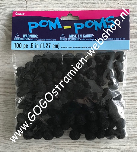 Pompons zwart 1,25 cm 100st